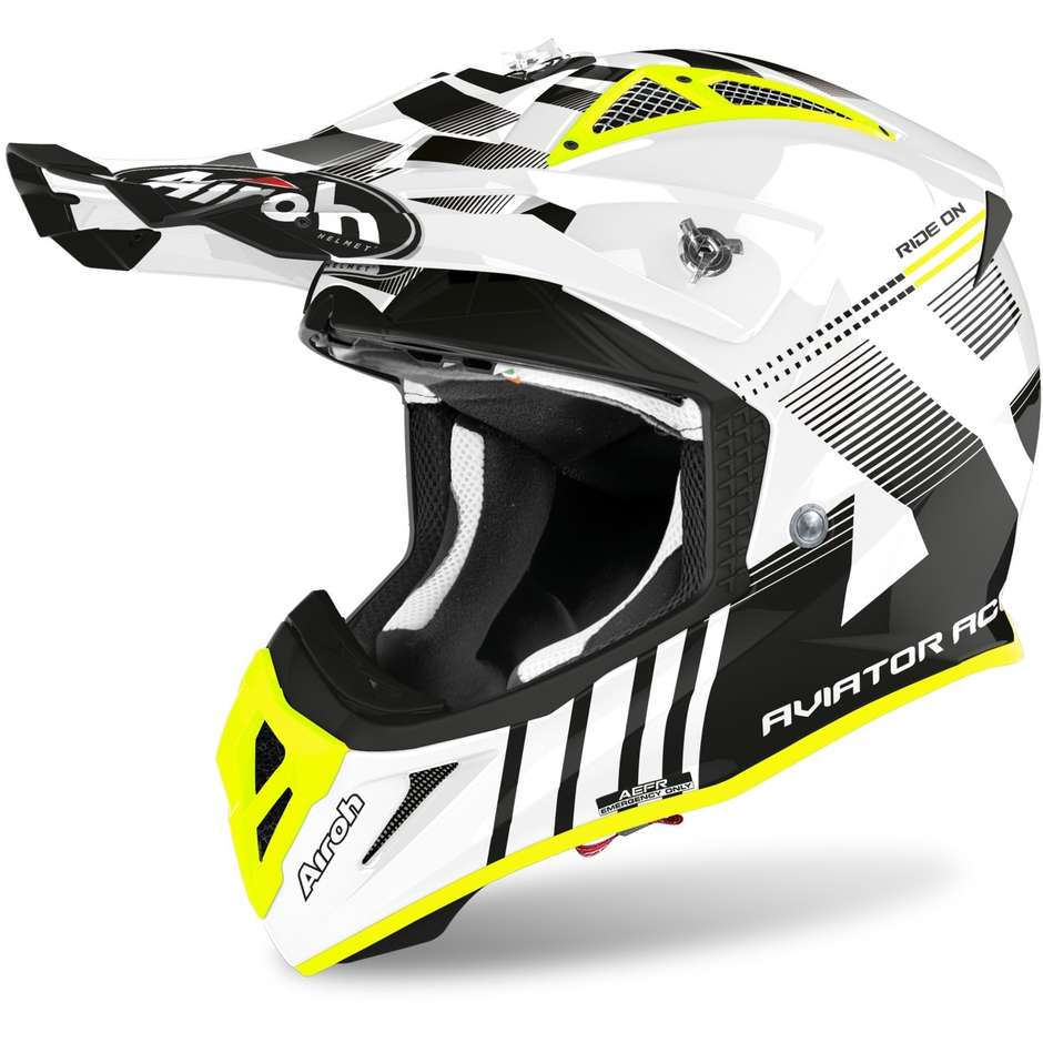 Moto Cross Enduro Helmet in Airoh Fiber AVIATOR ACE Nemesis Glossy White