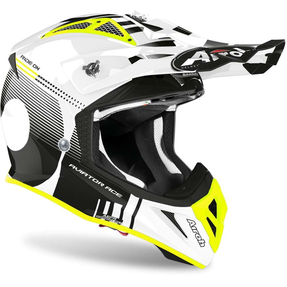 Moto Cross Enduro Helmet in Airoh Fiber AVIATOR ACE Nemesis Glossy White