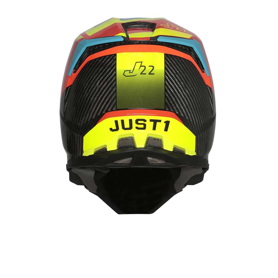 Moto Cross Enduro Helmet in Carbon Just1 J22 ADRENALINE Red Blue Yellow Carbon
