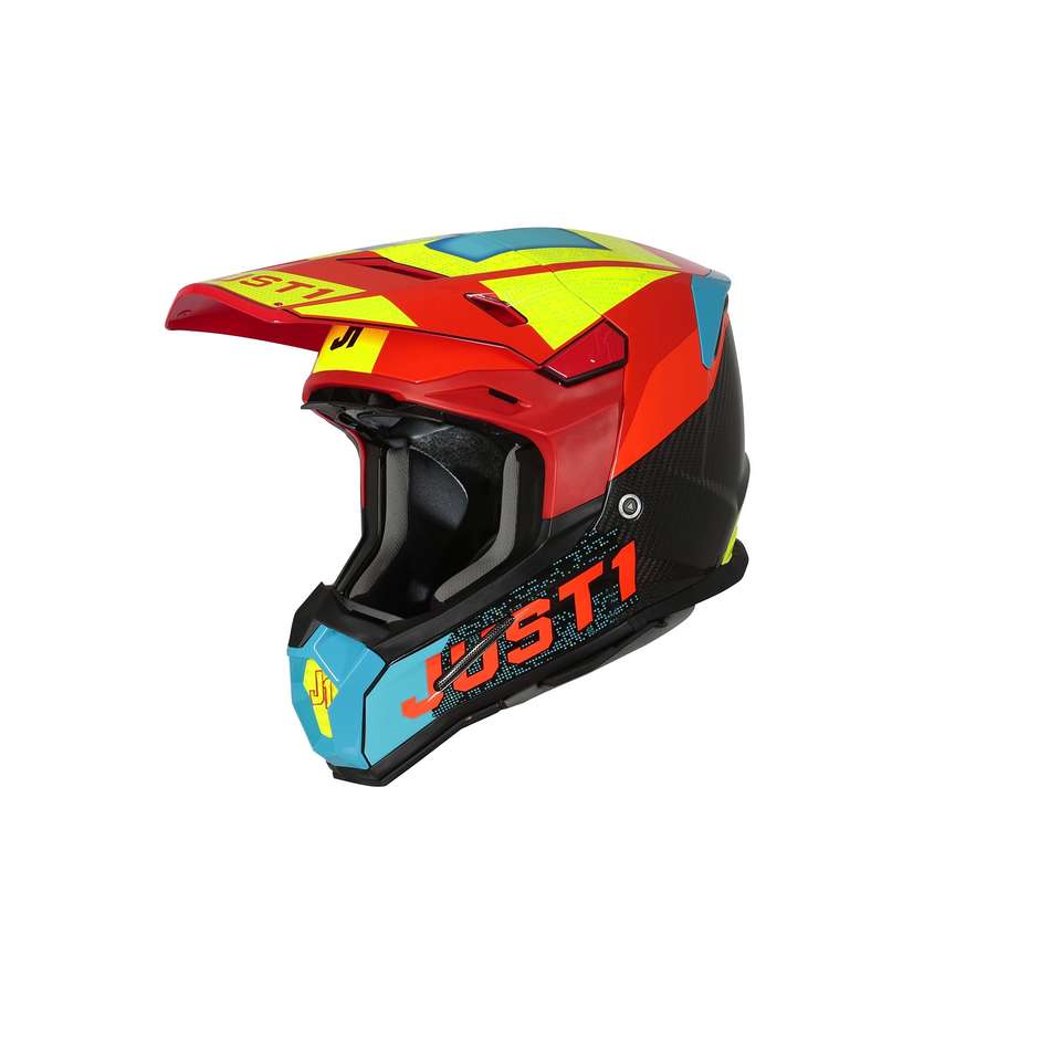 Moto Cross Enduro Helmet in Carbon Just1 J22 ADRENALINE Red Blue Yellow
