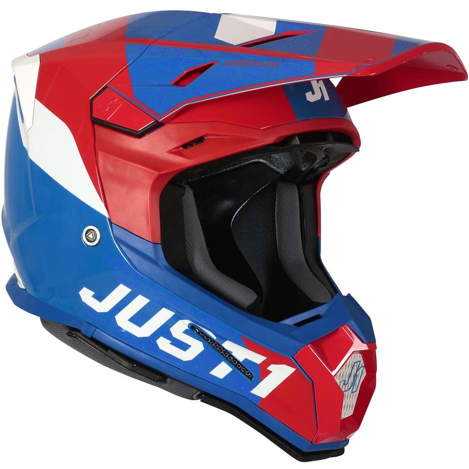 Moto Cross Enduro Helmet in Carbon Just1 J22 ADRENALINE Red Blue