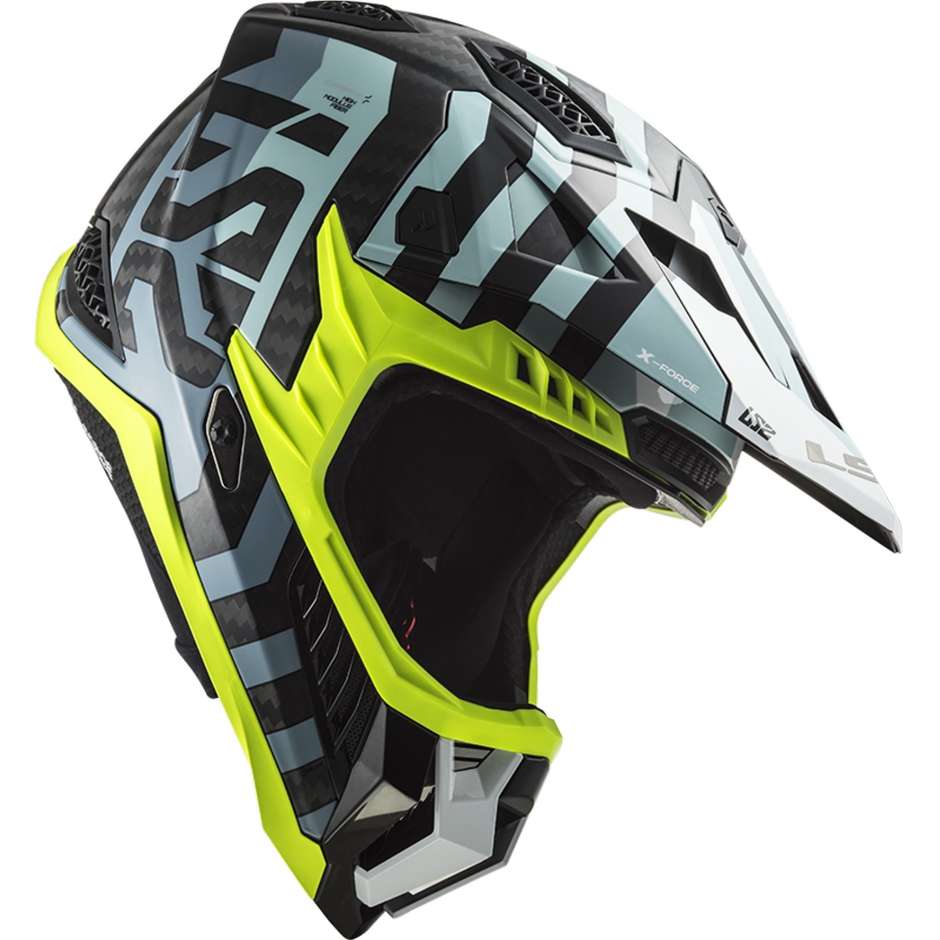 Moto Cross Enduro Helmet In Carbon Ls2 MX703 X-FORCE BARRIER Sky Blue
