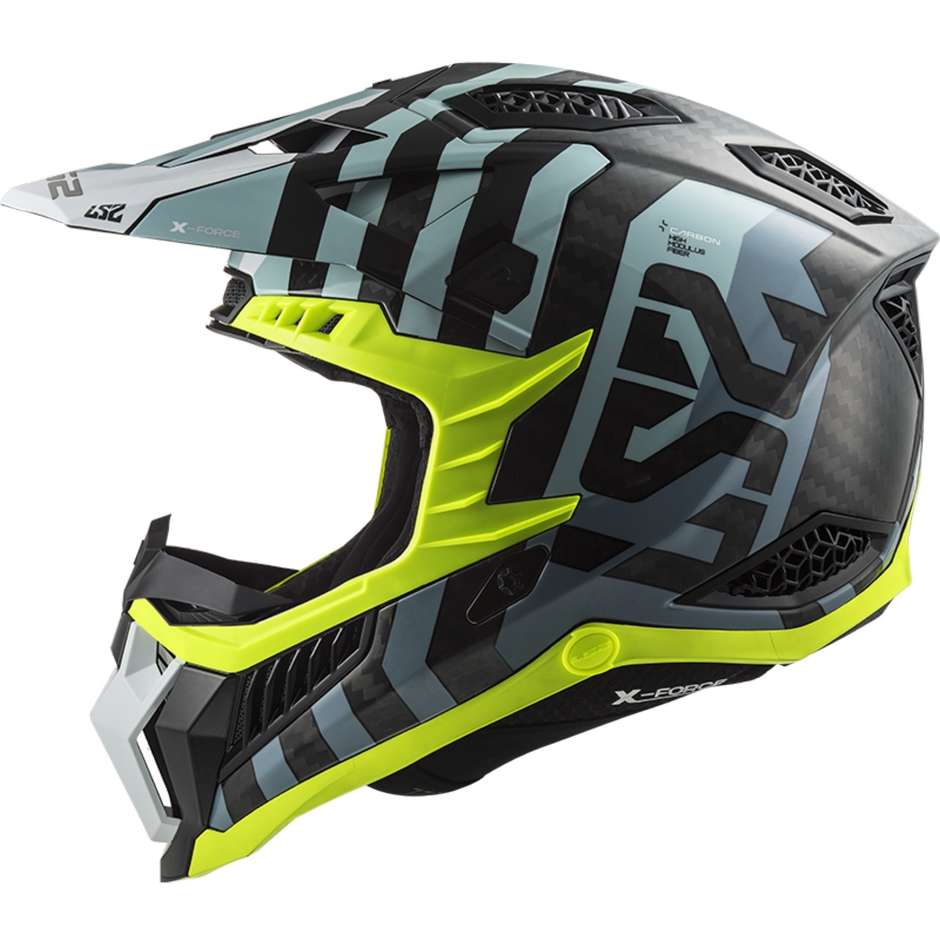 Moto Cross Enduro Helmet In Carbon Ls2 MX703 X-FORCE BARRIER Sky Blue