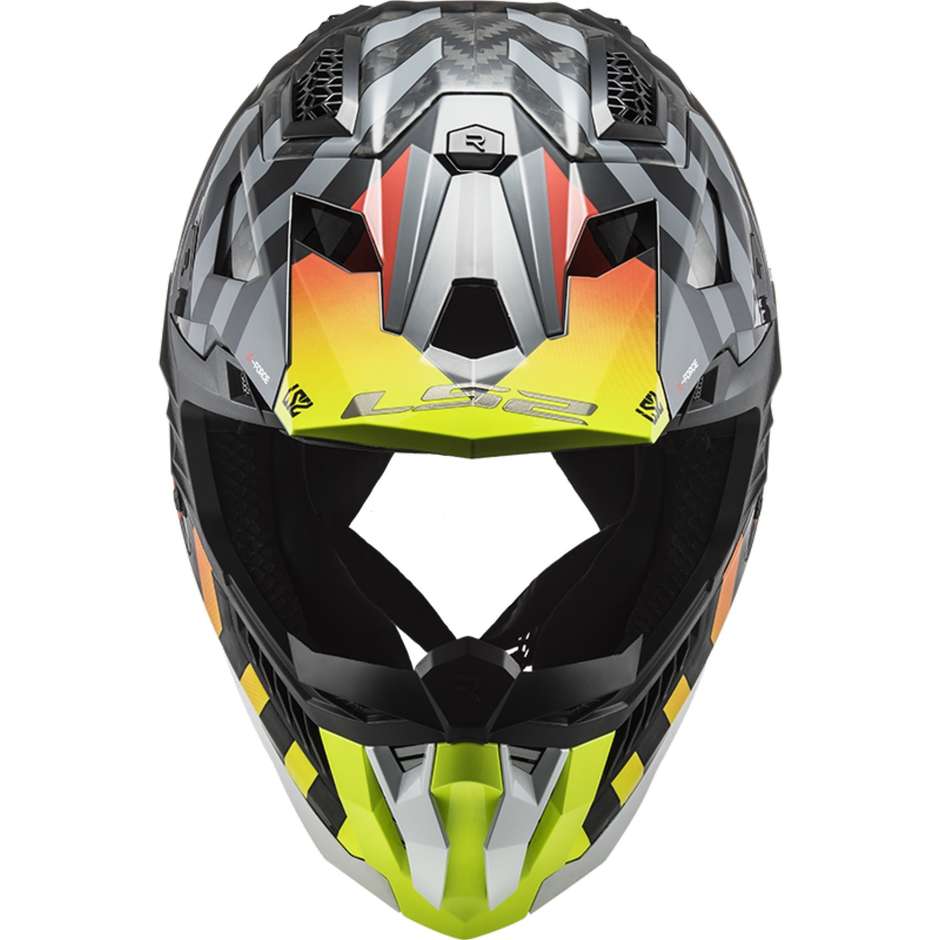 Moto Cross Enduro Helmet In Carbon Ls2 MX703 X-FORCE BARRIER Yellow Fluo Red