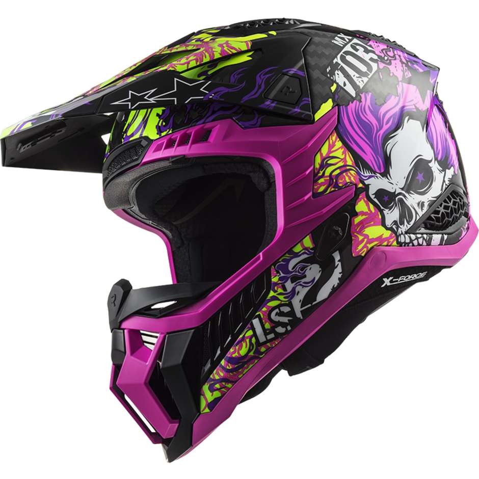 Moto Cross Enduro Helmet In Carbon Ls2 MX703 X-FORCE FIRESKULL Purple