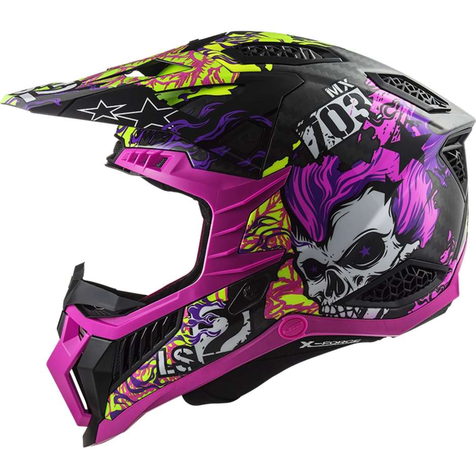 Moto Cross Enduro Helmet In Carbon Ls2 MX703 X-FORCE FIRESKULL Purple