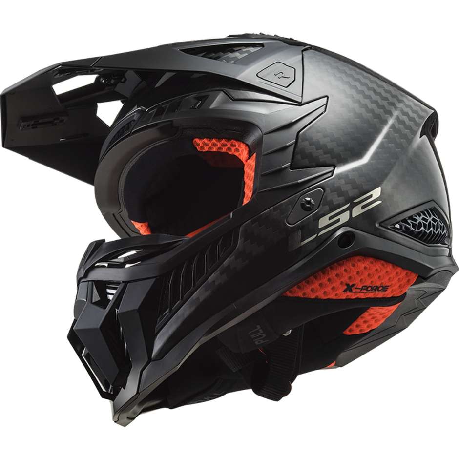 Moto Cross Enduro Helmet In Carbon Ls2 MX703 X-FORCE Solid Glossy Carbon
