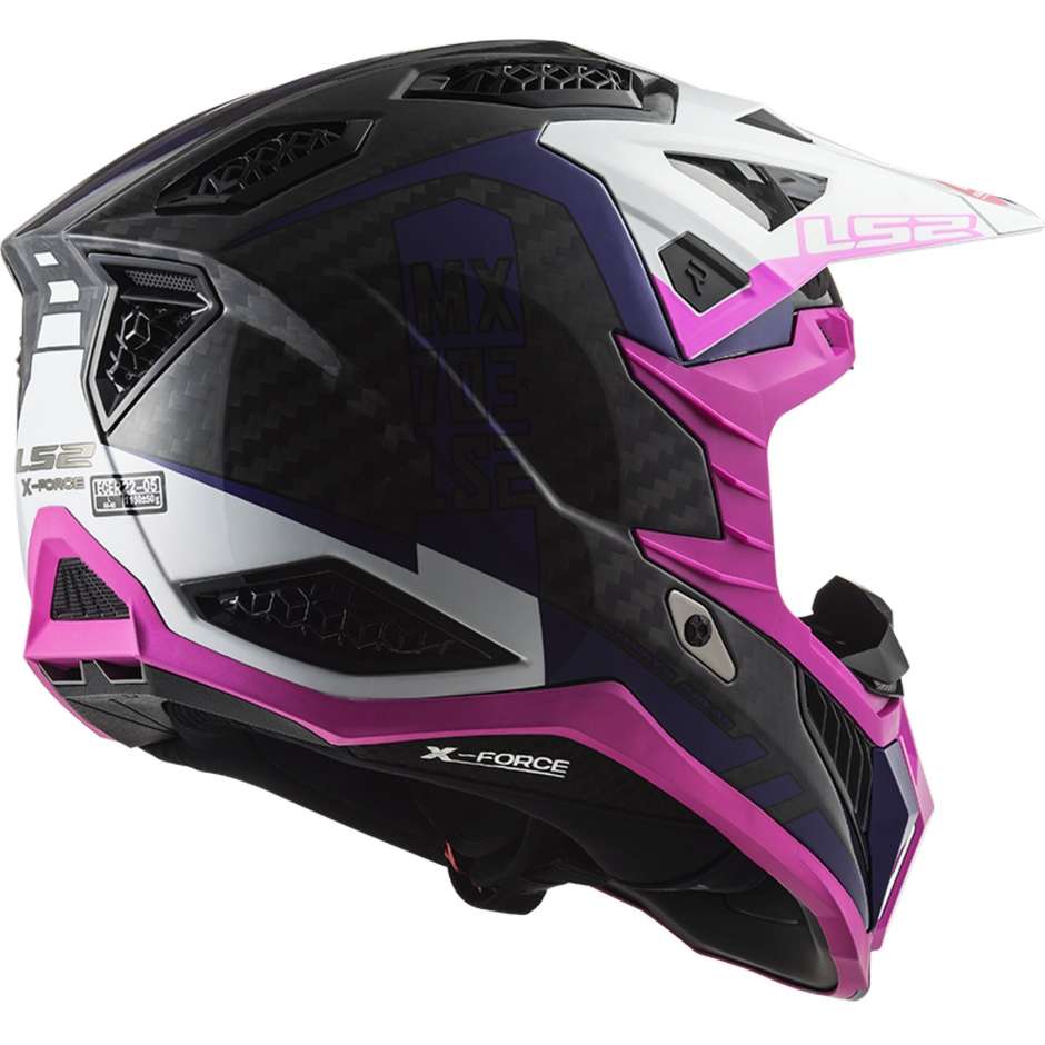 Moto Cross Enduro Helmet In Carbon Ls2 MX703 X-FORCE VICTORY Pink Fluo Purple