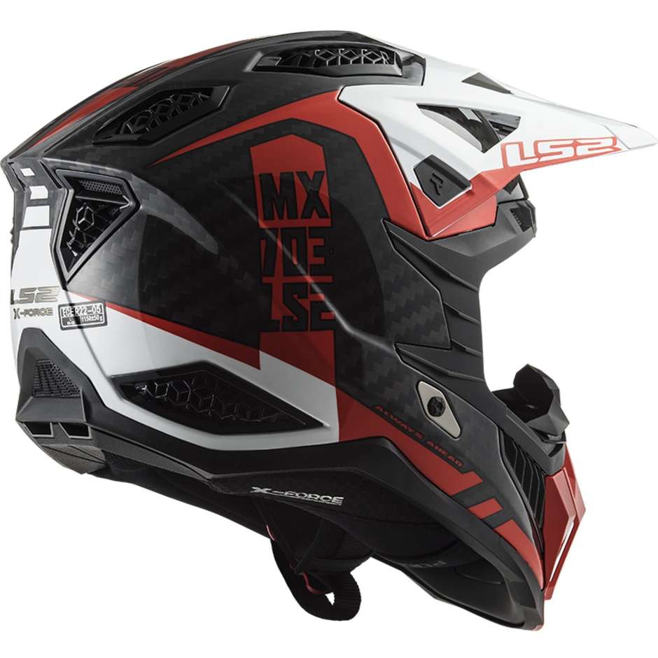 Moto Cross Enduro Helmet In Carbon Ls2 MX703 X-FORCE VICTORY Red White