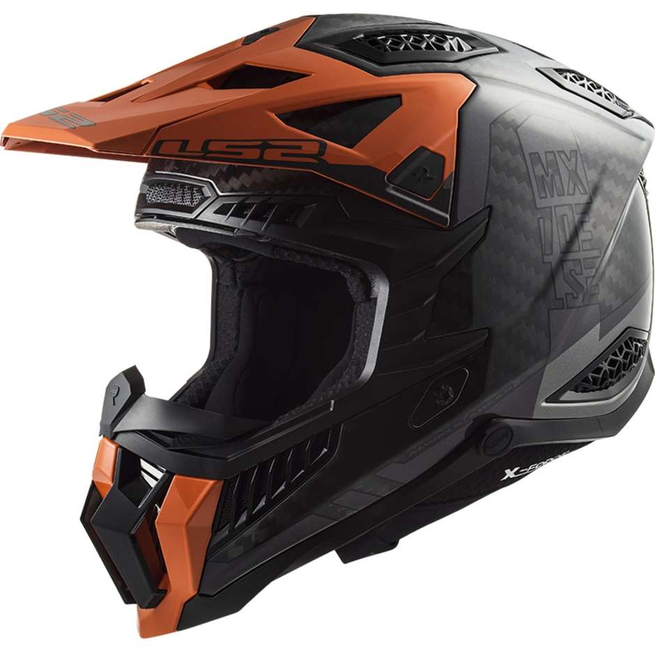 Moto Cross Enduro Helmet In Carbon Ls2 MX703 X-FORCE VICTORY Titanium Orange