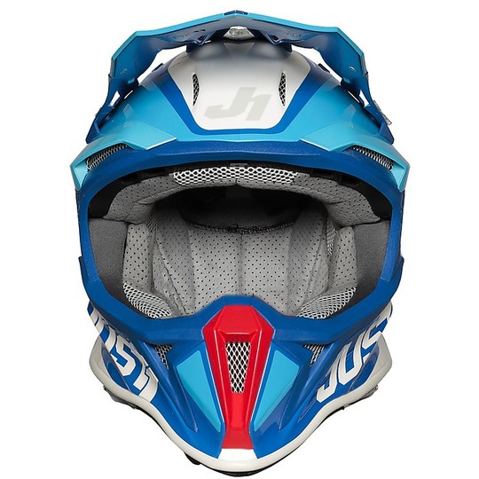 Moto Cross Enduro Helmet In Fiber Just1 J18 PULSAR Blue Red Glossy