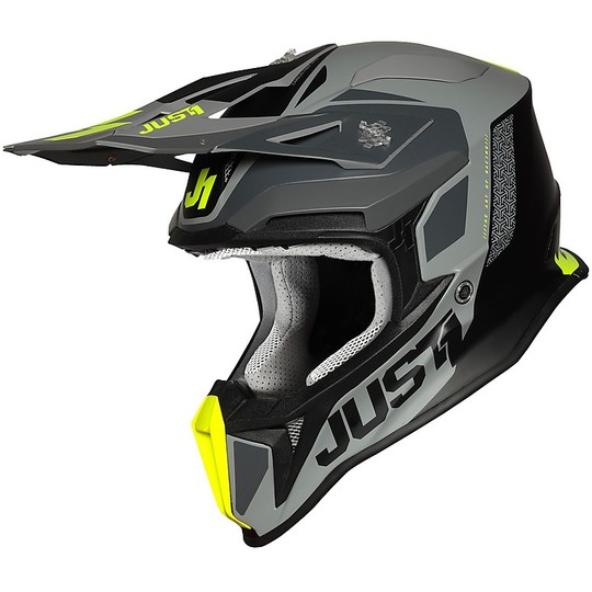Moto Cross Enduro Helmet In Fiber Just1 J18 PULSAR Gray Black Yellow Matt