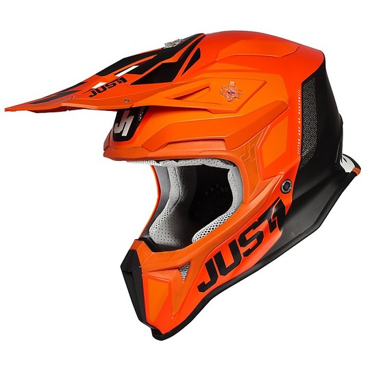 Moto Cross Enduro Helmet In Fiber Just1 J18 PULSAR Orange Glossy Black