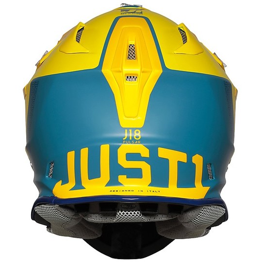 Moto Cross Enduro Helmet In Fiber Just1 J18 PULSAR Yellow Blue Matt