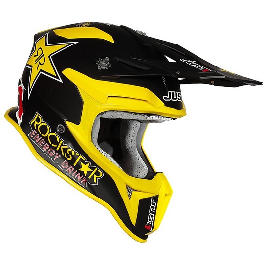 Moto Cross Enduro Helmet In Fiber Just1 J18 ROCKSTAR Black Yellow Matt