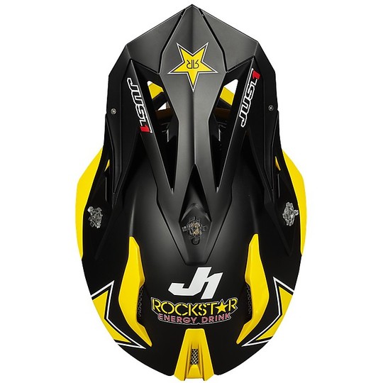 Moto Cross Enduro Helmet In Fiber Just1 J18 ROCKSTAR Black Yellow Matt