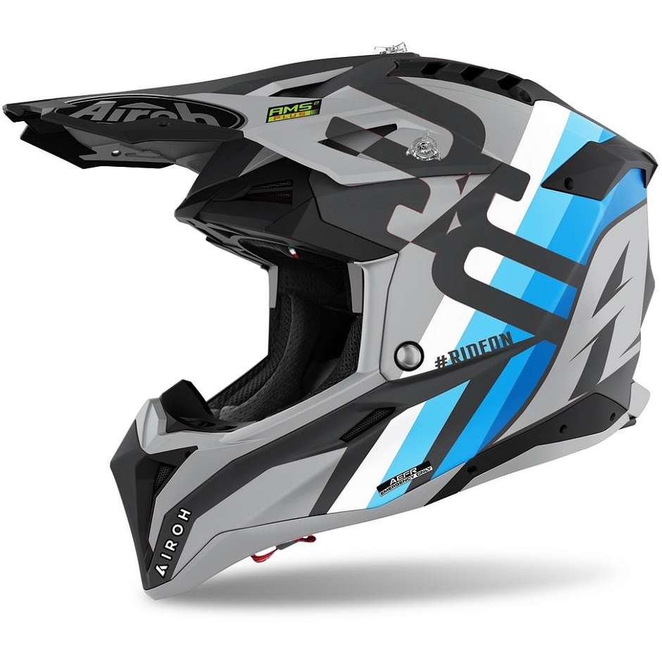 Moto Cross Enduro Helmet In HPC Fiber Airoh AVIATOR 3 Rainbow Matt Anthracite