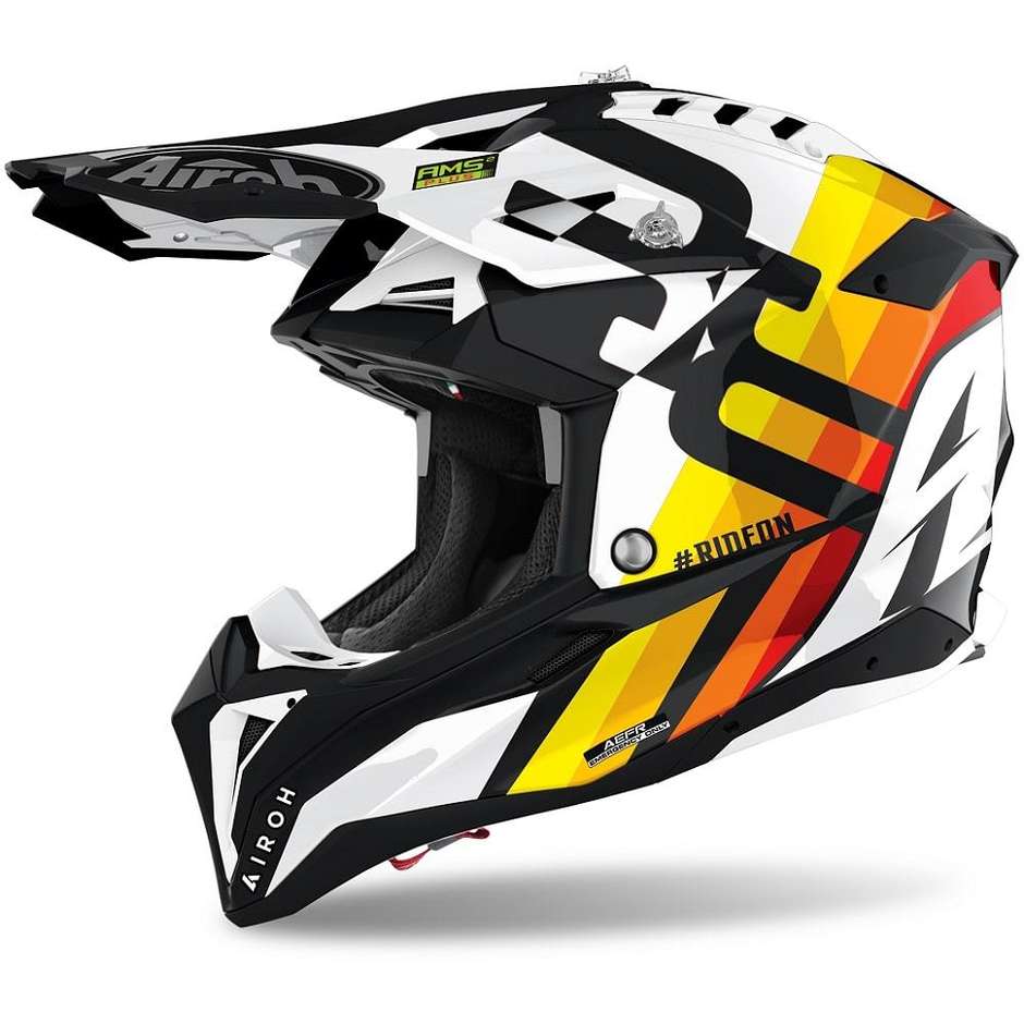 Moto Cross Enduro Helmet In HPC Fiber Airoh AVIATOR 3 Rainbow White