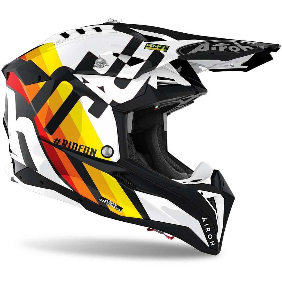 Moto Cross Enduro Helmet In HPC Fiber Airoh AVIATOR 3 Rainbow White
