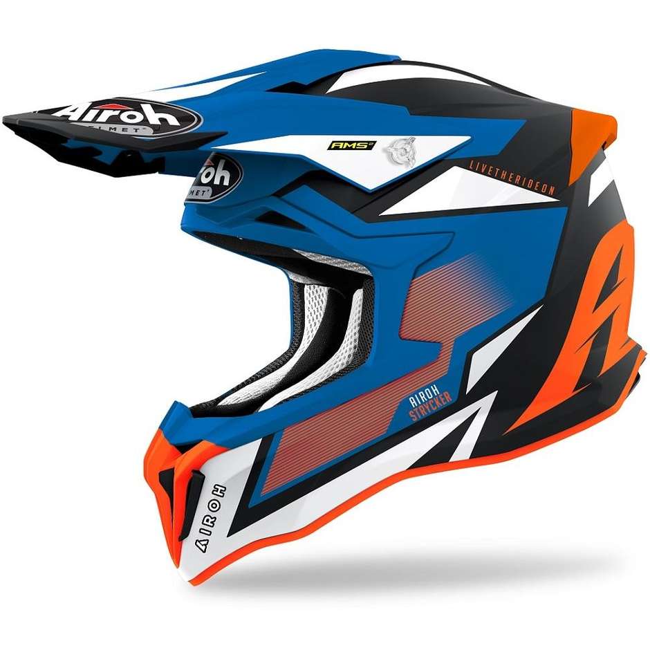Moto Cross Enduro Helmet In HPC Fiber Airoh STRYCKER Ax Orange Blue Opaque