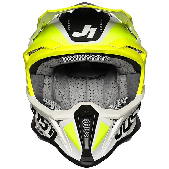 Moto Cross Enduro Helmet In Just1 J18 PULSAR Fiber Fluo Yellow White Matte Black