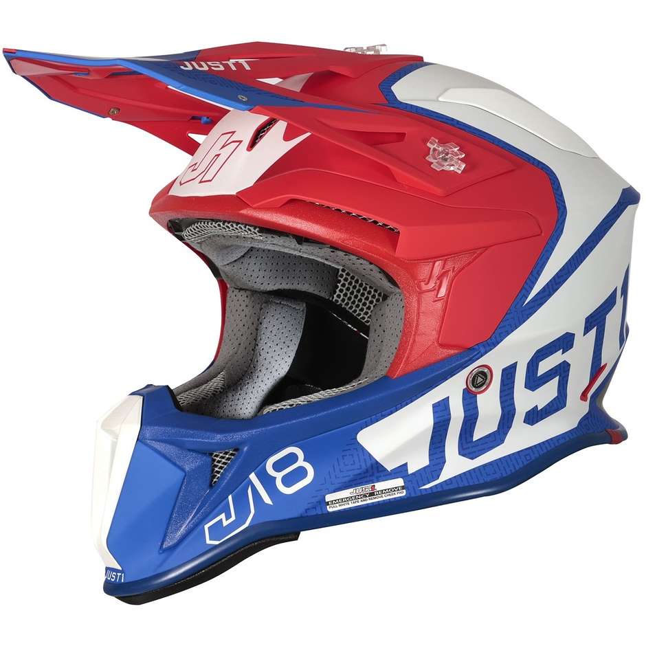 Moto Cross Enduro Helmet In Just1 J18 VERTIGO Fiber Blue White Red