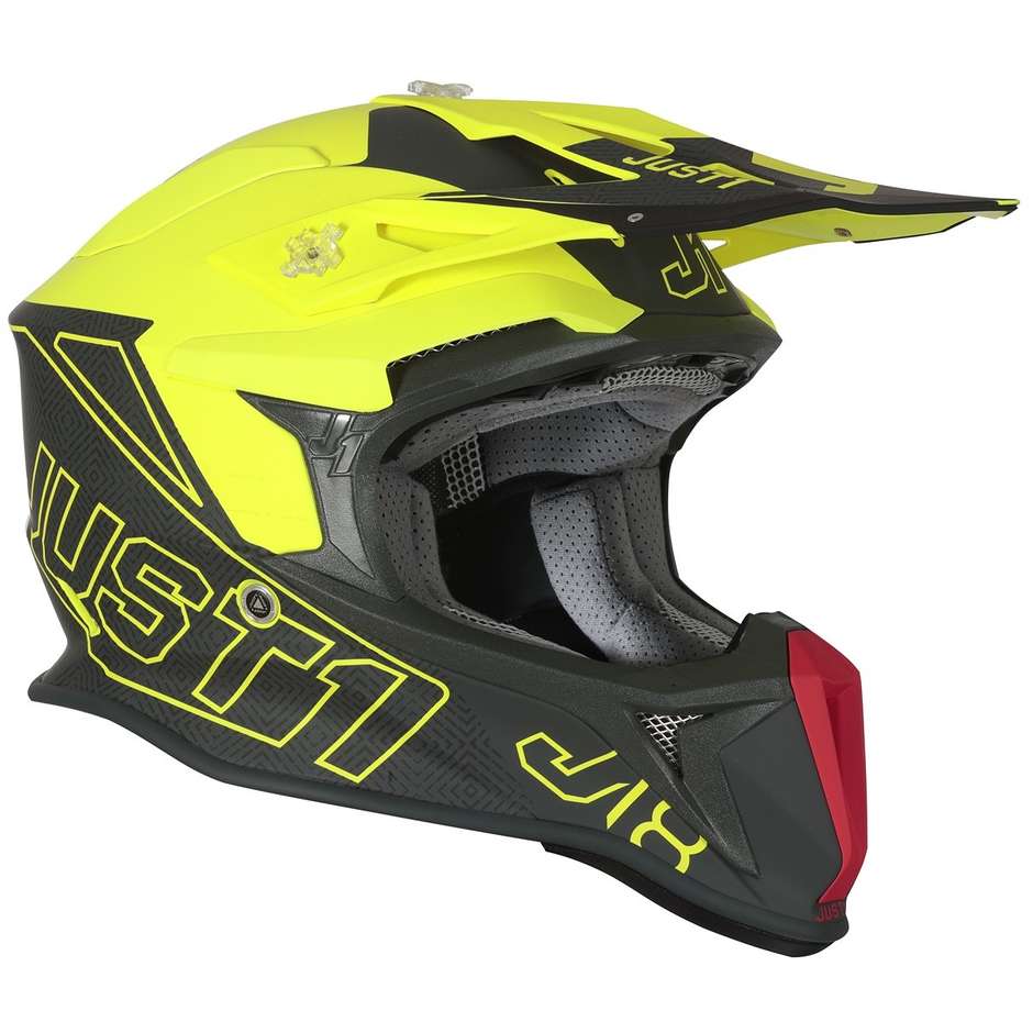 Moto Cross Enduro Helmet In Just1 J18 VERTIGO Fiber Red Gray Yellow Fluo Matt