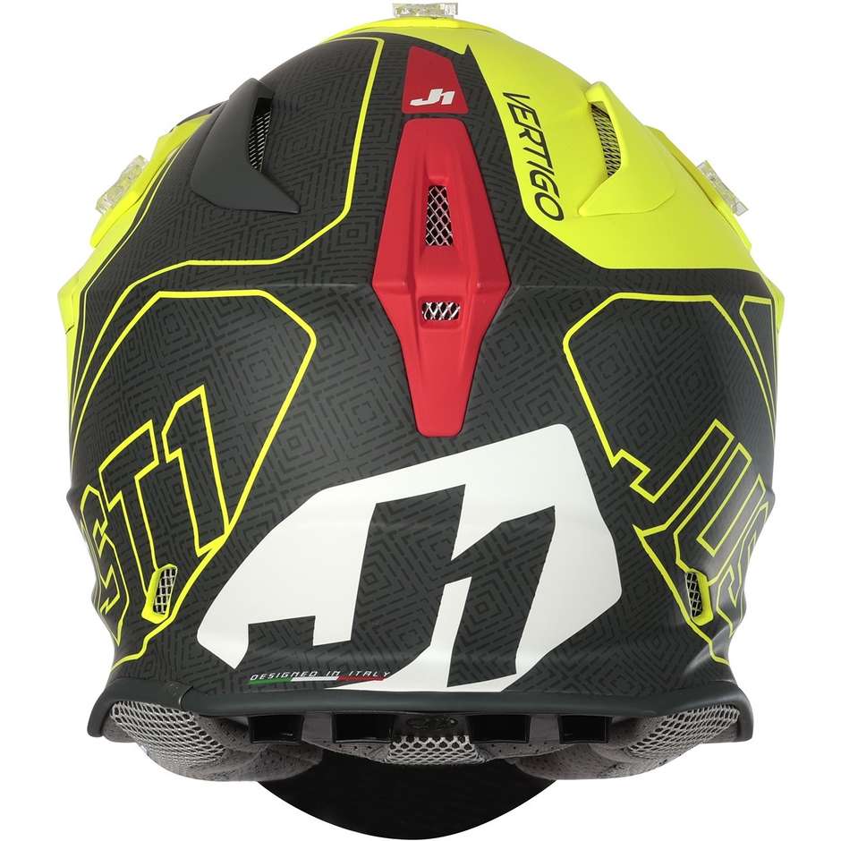 Moto Cross Enduro Helmet In Just1 J18 VERTIGO Fiber Red Gray Yellow Fluo Matt
