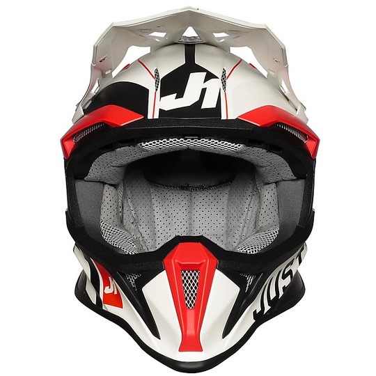 Moto Cross Enduro Helmet In Just1 J18 VIRTUAL Fiber Fluo Red Matt White