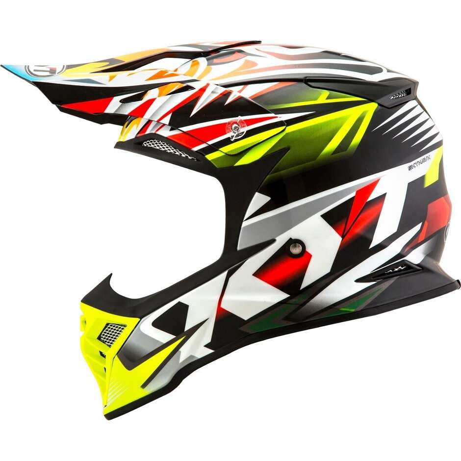 Moto Cross Enduro Helmet In KYT SKYHAWK TEMPER Yellow Fluo Fiber