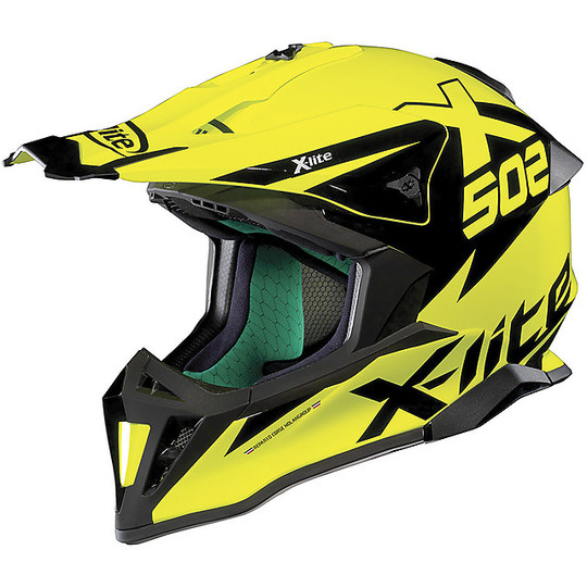 Moto Cross Enduro Helmet in X-Lite Fiber X-502 Matris 016 Yellow Led