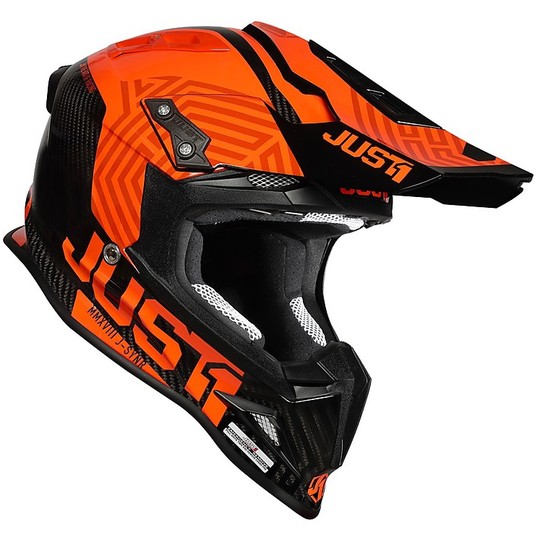 Moto Cross Enduro Helmet Just1 J12 Carbon SYNCRO Orange Fluo Black Carbon