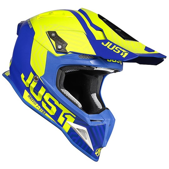 Moto Cross Enduro Helmet Just1 J12 Carbon SYNCRO Yellow Fluo Blue Carbon