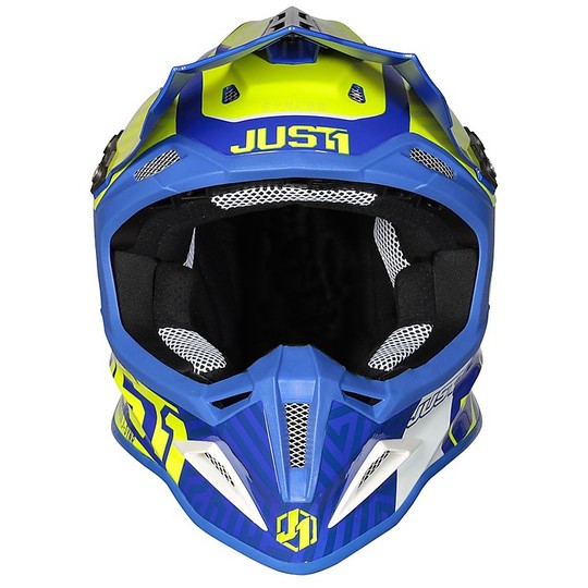 Moto Cross Enduro Helmet Just1 J12 Carbon SYNCRO Yellow Fluo Blue Carbon
