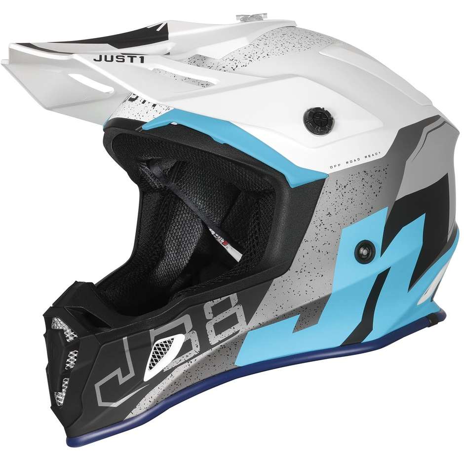 Moto Cross Enduro Helmet Just1 J38 KORNER Blue Light Matt White