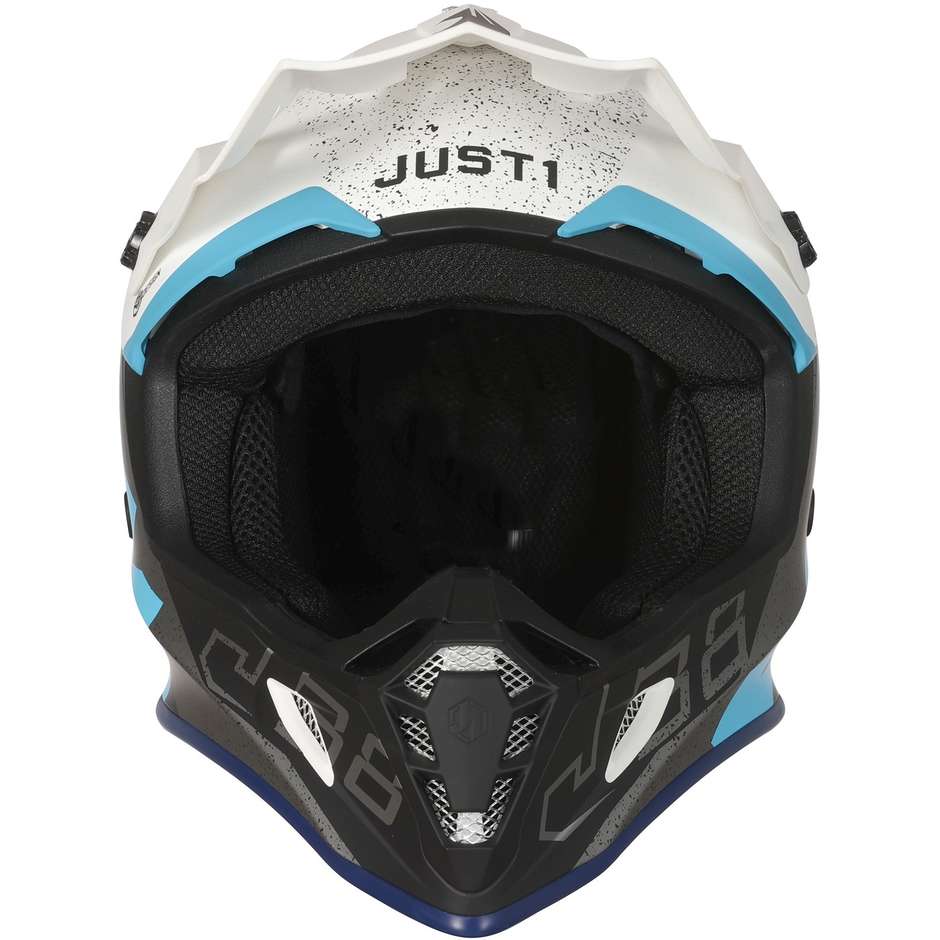 Moto Cross Enduro Helmet Just1 J38 KORNER Blue Light Matt White