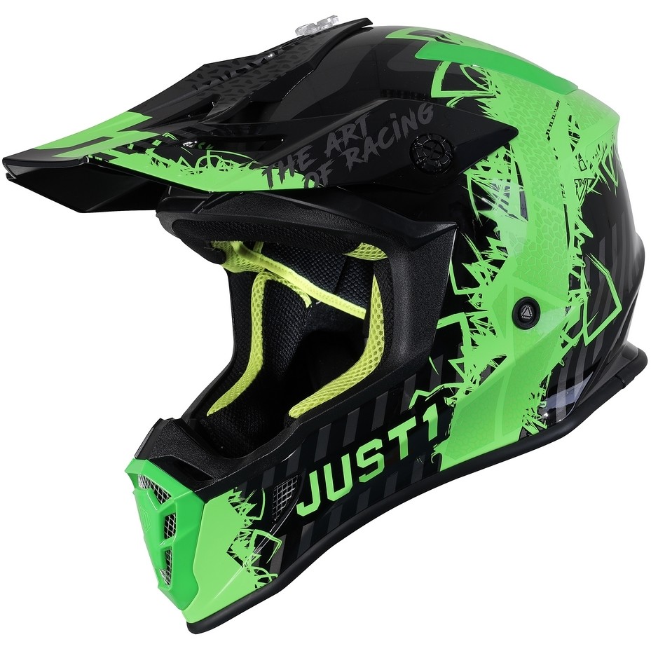 Moto Cross Enduro Helmet Just1 J38 MASK Black Green Glossy