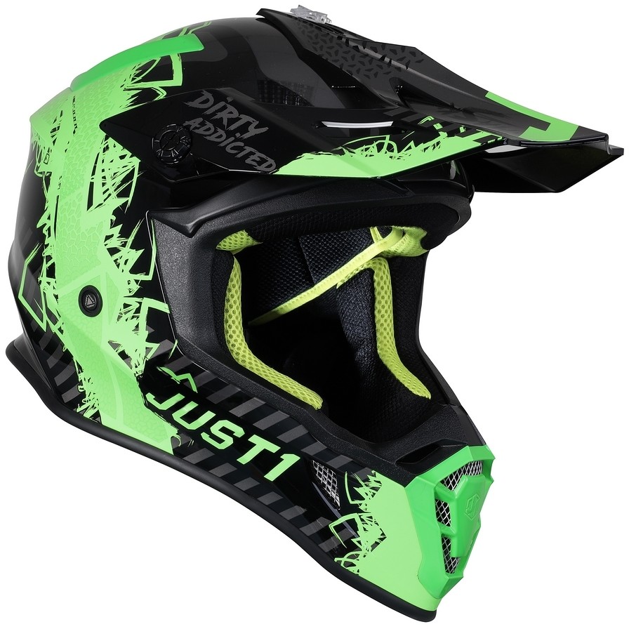 Moto Cross Enduro Helmet Just1 J38 MASK Black Green Glossy