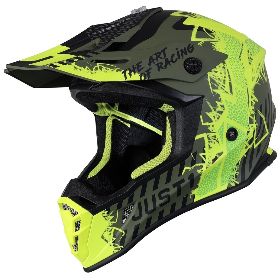 Moto Cross Enduro Helmet Just1 J38 MASK Black Green Yellow Fluo Matt