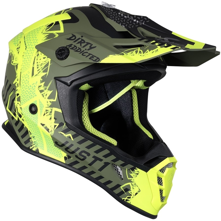 Moto Cross Enduro Helmet Just1 J38 MASK Black Green Yellow Fluo Matt