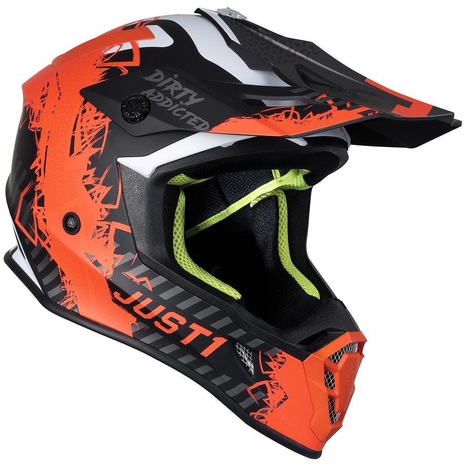 Moto Cross Enduro Helmet Just1 J38 MASK Black Titanium Orange Fluo Matt