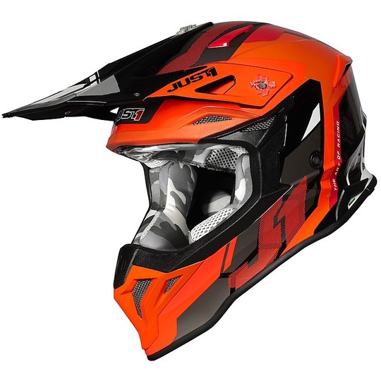 Moto Cross Enduro Helmet Just1 J39 Abs REACTOR Orange Fluo Black