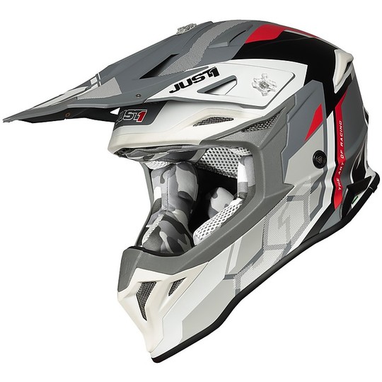 Moto Cross Enduro Helmet Just1 J39 Abs REACTOR Red Gray Matt
