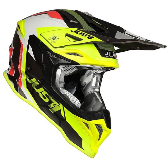 Moto Cross Enduro Helmet Just1 J39 Abs REACTOR Yellow Red Fluo Matte