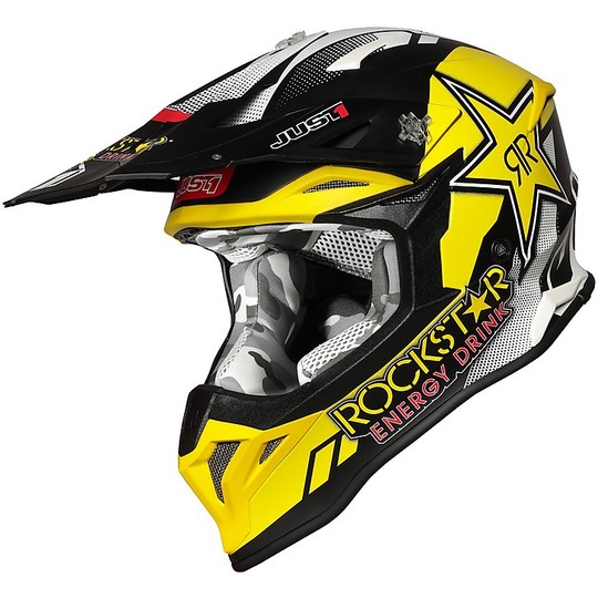 Moto Cross Enduro Helmet Just1 J39 Abs ROCKSTAR Black Yellow Matt