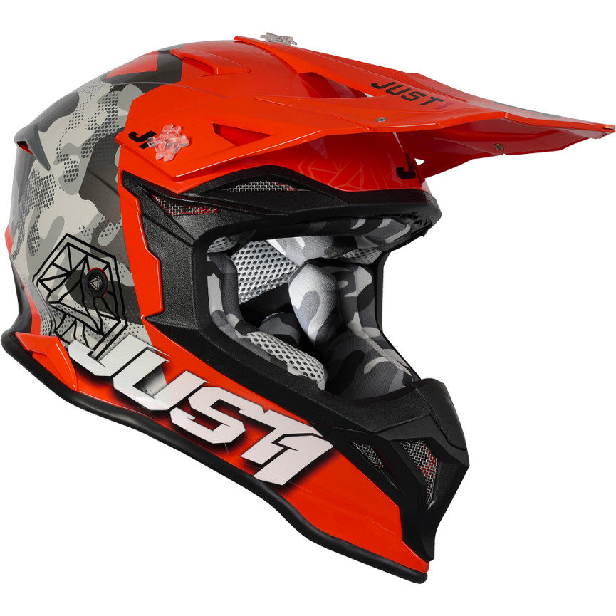 Moto Cross Enduro Helmet Just1 J39 KINETIC Camo Gray Red Fluo Orange