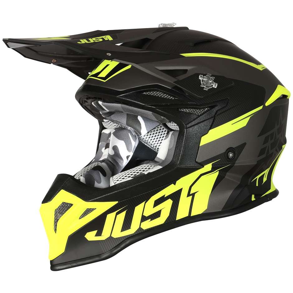 Moto Cross Enduro Helmet Just1 J39 STARS Black Yellow Fluo Matt Titanium