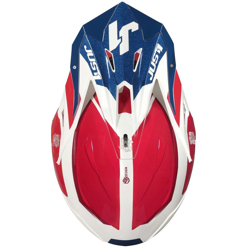Moto Cross Enduro Helmet Just1 J39 STARS Red Blue Glossy White