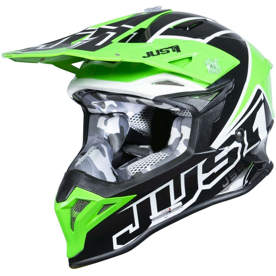 Moto Cross Enduro Helmet Just1 J39 Thruster Black White Fluo Green