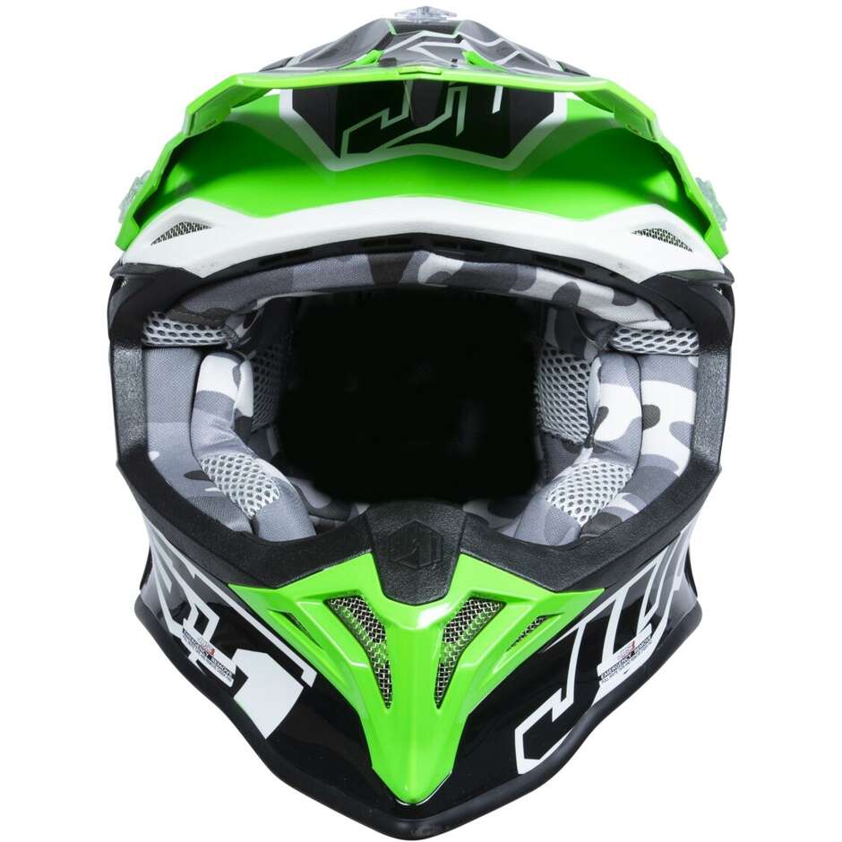 Moto Cross Enduro Helmet Just1 J39 Thruster Black White Fluo Green